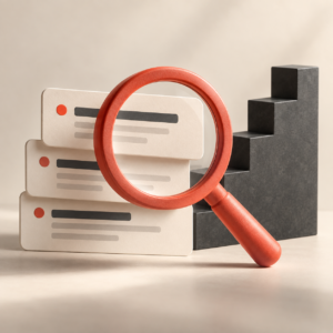 AI-generated search discovery concept with magnifying glass