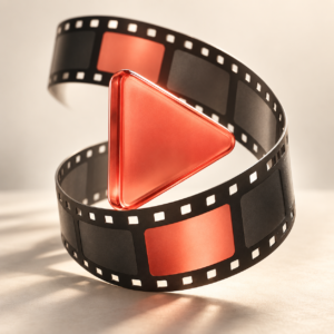 AI-generated video and motion concept with play symbol and film