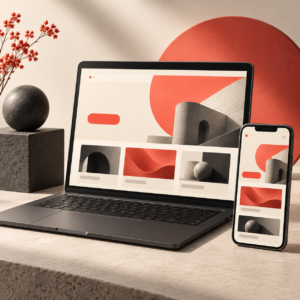 AI-generated responsive website concept on laptop and mobile